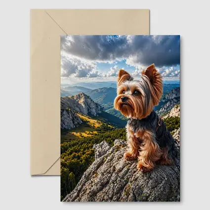 Yorkshire Terrier Sitting on Mountain Rock