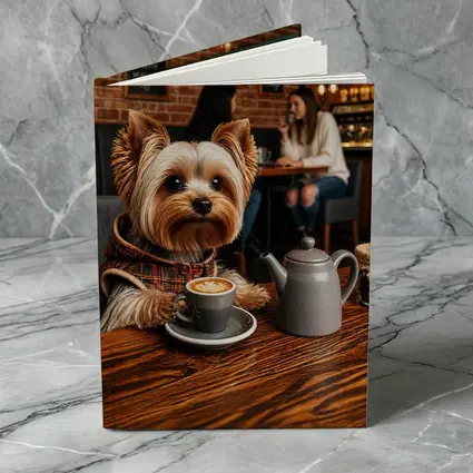 Yorkshire Terrier Enjoying Coffee in Cozy Cafe