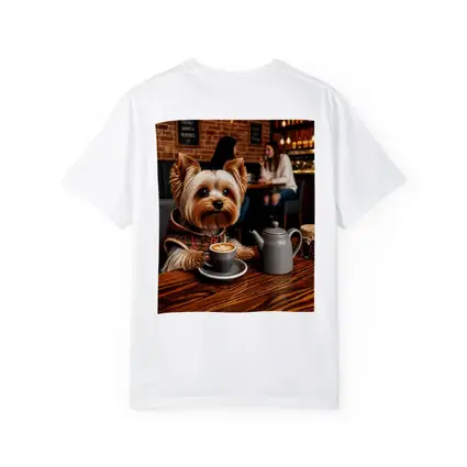 Yorkshire Terrier Enjoying Coffee in Cozy Cafe