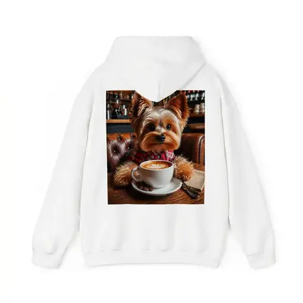 Yorkshire Terrier Drinking Coffee In Cafe