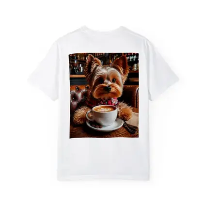Yorkshire Terrier Drinking Coffee In Cafe