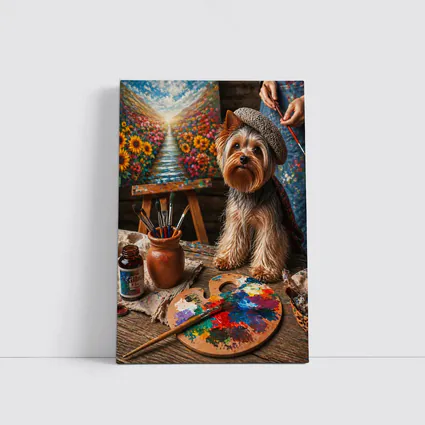 Yorkshire Terrier Artist Beret Colorful Painting Studio