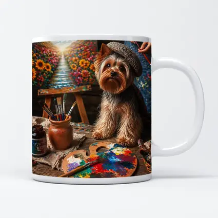 Yorkshire Terrier Artist Beret Colorful Painting Studio