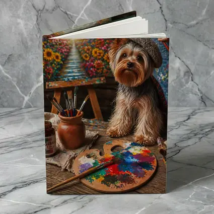 Yorkshire Terrier Artist Beret Colorful Painting Studio