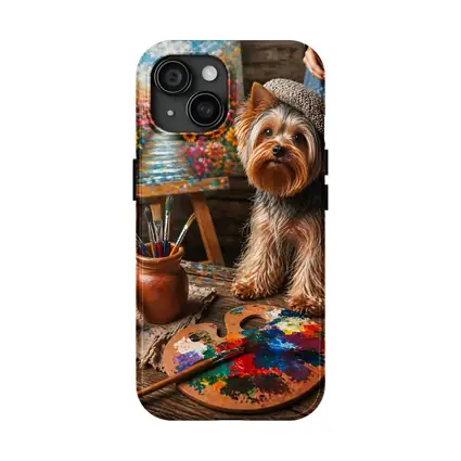 Yorkshire Terrier Artist Beret Colorful Painting Studio