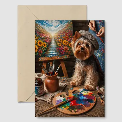 Yorkshire Terrier Artist Beret Colorful Painting Studio