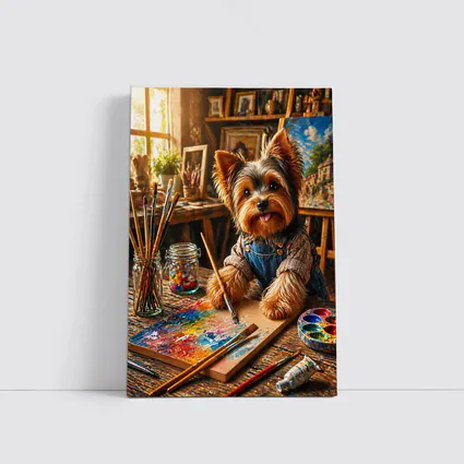 Yorkshire Terrier Painter in Colorful Art Studio