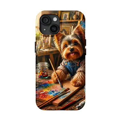 Yorkshire Terrier Painter in Colorful Art Studio