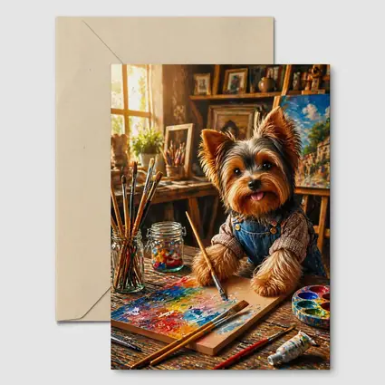 Yorkshire Terrier Painter in Colorful Art Studio