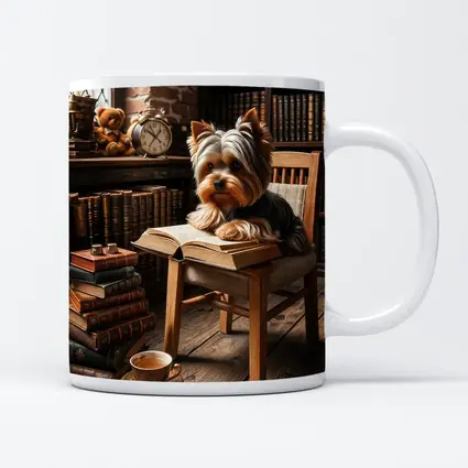 Yorkshire Terrier Reading Books Cozy Library