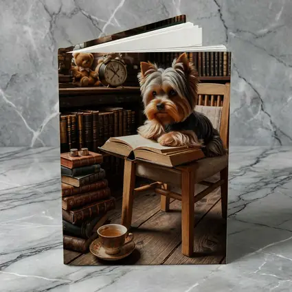 Yorkshire Terrier Reading Books Cozy Library