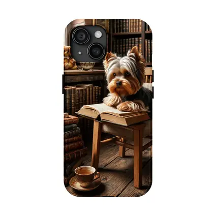 Yorkshire Terrier Reading Books Cozy Library