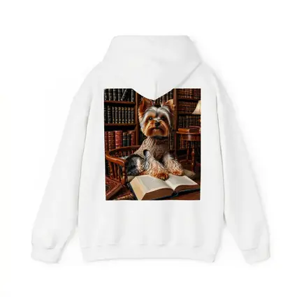 Yorkshire Terrier Reading Books in Library
