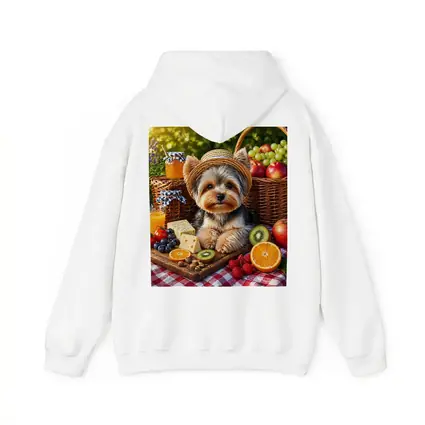 Yorkshire Terrier Picnic With Fruit and Cheese