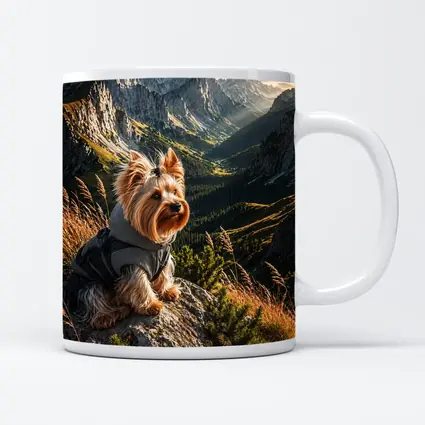 Yorkshire Terrier Sitting on Mountain Rocky Landscape