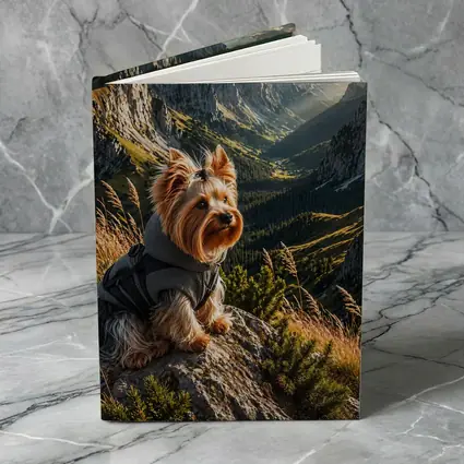 Yorkshire Terrier Sitting on Mountain Rocky Landscape