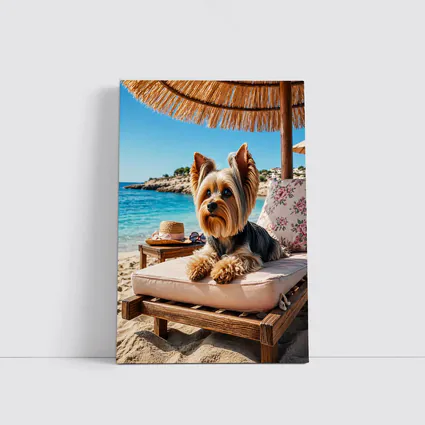 Yorkshire Terrier Relaxing on Beach Lounger