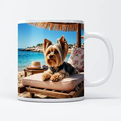 Yorkshire Terrier Relaxing on Beach Lounger