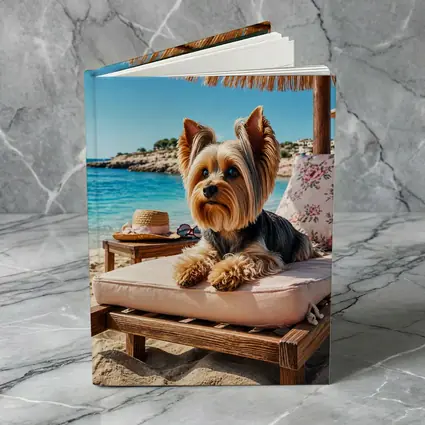 Yorkshire Terrier Relaxing on Beach Lounger