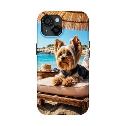 Yorkshire Terrier Relaxing on Beach Lounger
