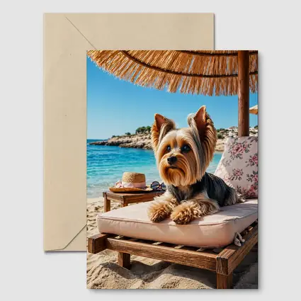 Yorkshire Terrier Relaxing on Beach Lounger