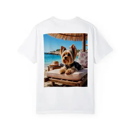 Yorkshire Terrier Relaxing on Beach Lounger