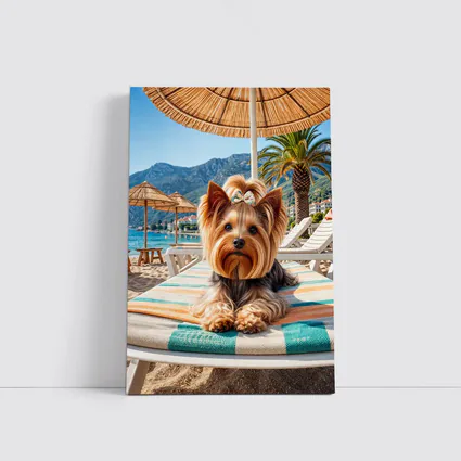 Yorkshire Terrier Relaxing on Summer Beach