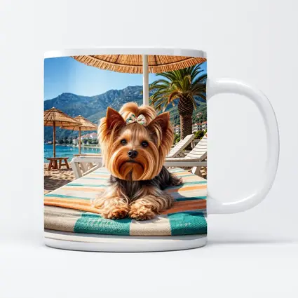Yorkshire Terrier Relaxing on Summer Beach