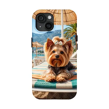 Yorkshire Terrier Relaxing on Summer Beach