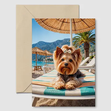 Yorkshire Terrier Relaxing on Summer Beach