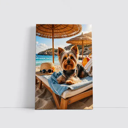 Yorkshire Terrier Relaxing on Summer Beach