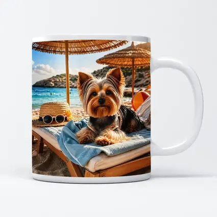 Yorkshire Terrier Relaxing on Summer Beach