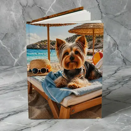 Yorkshire Terrier Relaxing on Summer Beach