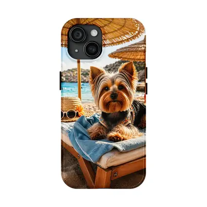 Yorkshire Terrier Relaxing on Summer Beach
