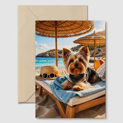 Yorkshire Terrier Relaxing on Summer Beach