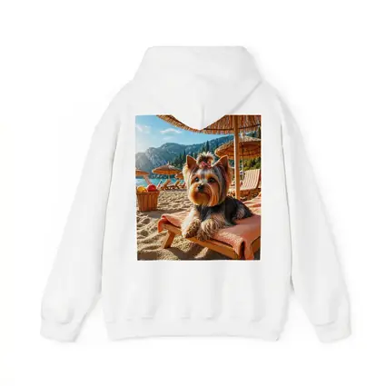 Yorkshire Terrier Relaxing on Beach Summer Day