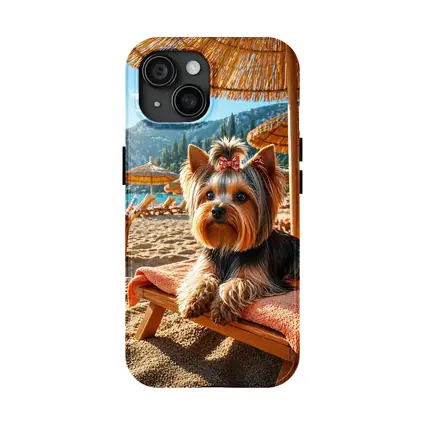 Yorkshire Terrier Relaxing on Beach Summer Day