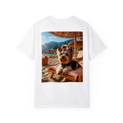 Yorkshire Terrier Relaxing on Beach Summer Day