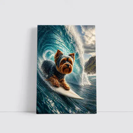 Yorkshire Terrier Surfing Giant Ocean Wave