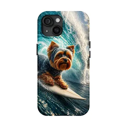 Yorkshire Terrier Surfing Giant Ocean Wave