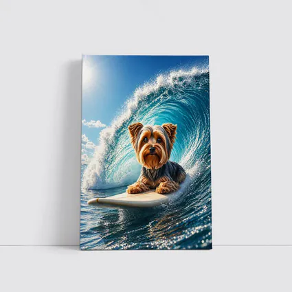 Yorkshire Terrier Surfing Giant Ocean Wave
