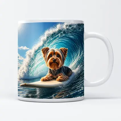 Yorkshire Terrier Surfing Giant Ocean Wave