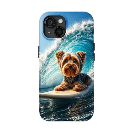 Yorkshire Terrier Surfing Giant Ocean Wave