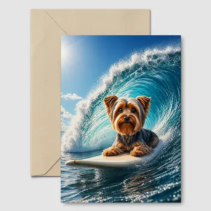 Yorkshire Terrier Surfing Giant Ocean Wave