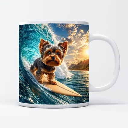 Yorkshire Terrier Surfing Giant Ocean Wave