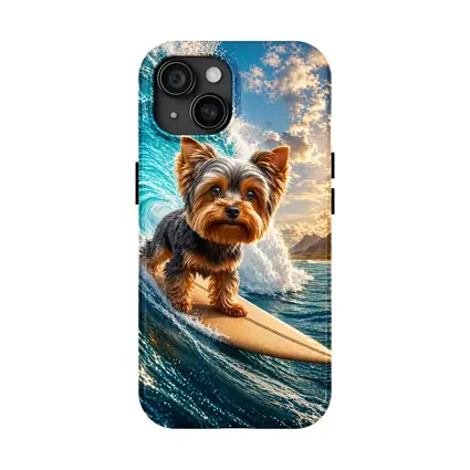 Yorkshire Terrier Surfing Giant Ocean Wave