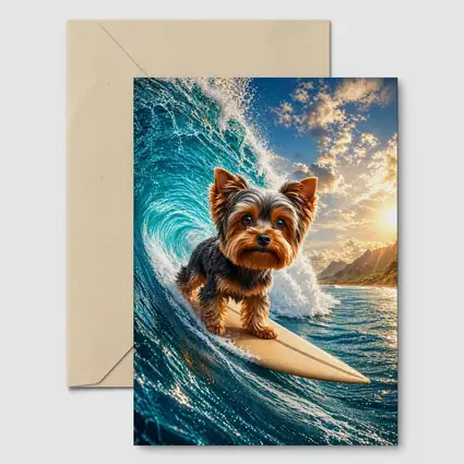 Yorkshire Terrier Surfing Giant Ocean Wave