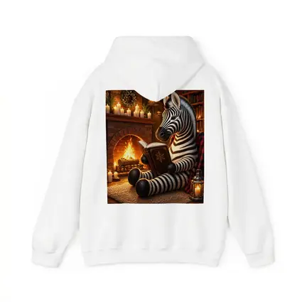 Zebra Reading Book by Cozy Fireplace
