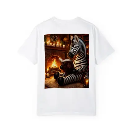 Zebra Reading Book by Cozy Fireplace