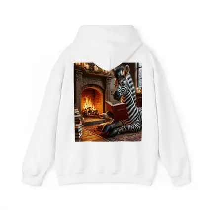Zebra Reading Book By Cozy Fireplace